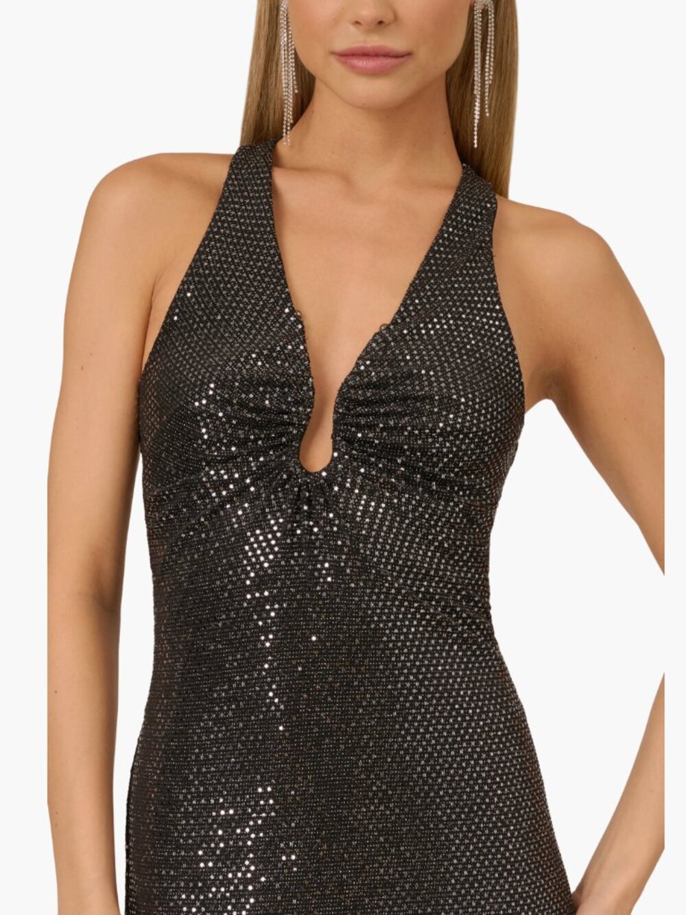 Adrianna Papell Black Sequined U-Wire Halter Tunic Top - Size 4 - Picture 2 of 10